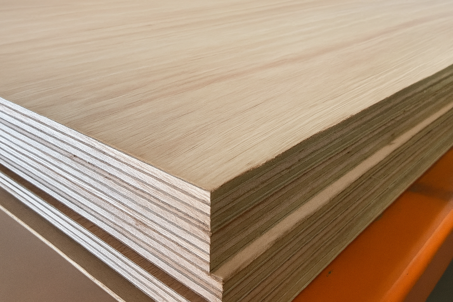 Stack of Meranti plywood sheets ready for use