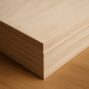 Stack of high-quality plywood sheets showing clean edges and multiple even layers